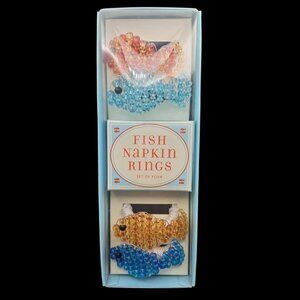 Williams Sonoma Beaded Fish Napkin Ring Set of 4‎ Box Vintage Sea Nautical Beach
